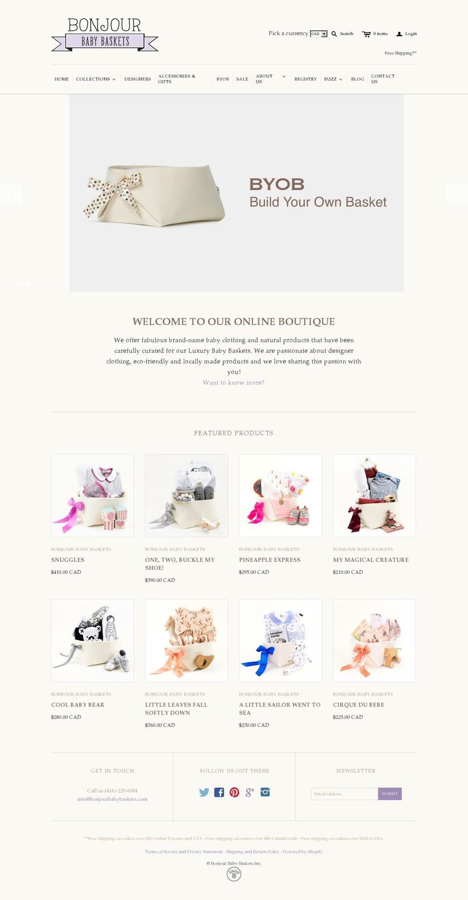 bonjourbabybaskets.com shopify website screenshot