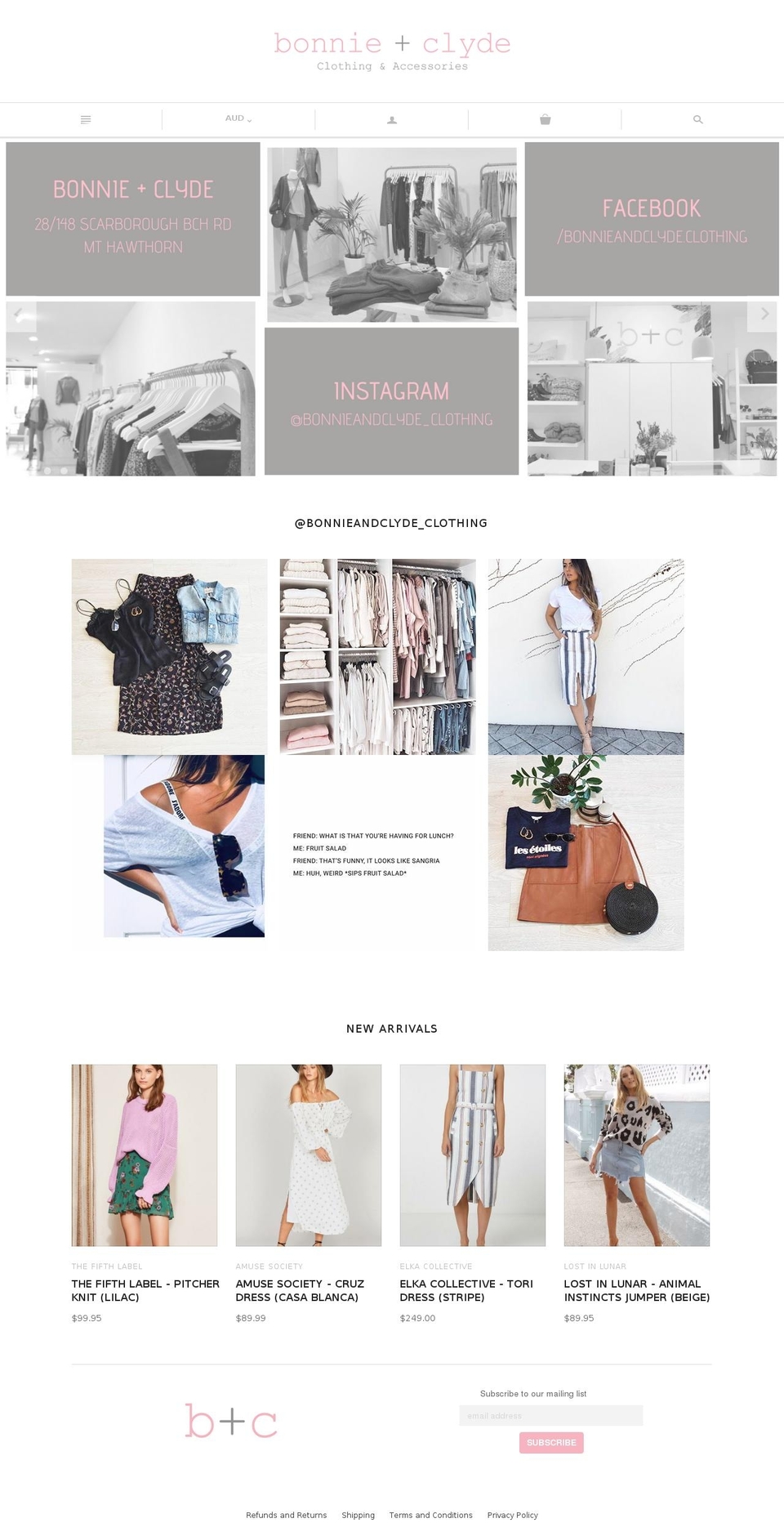 bonnieclyde.com.au shopify website screenshot