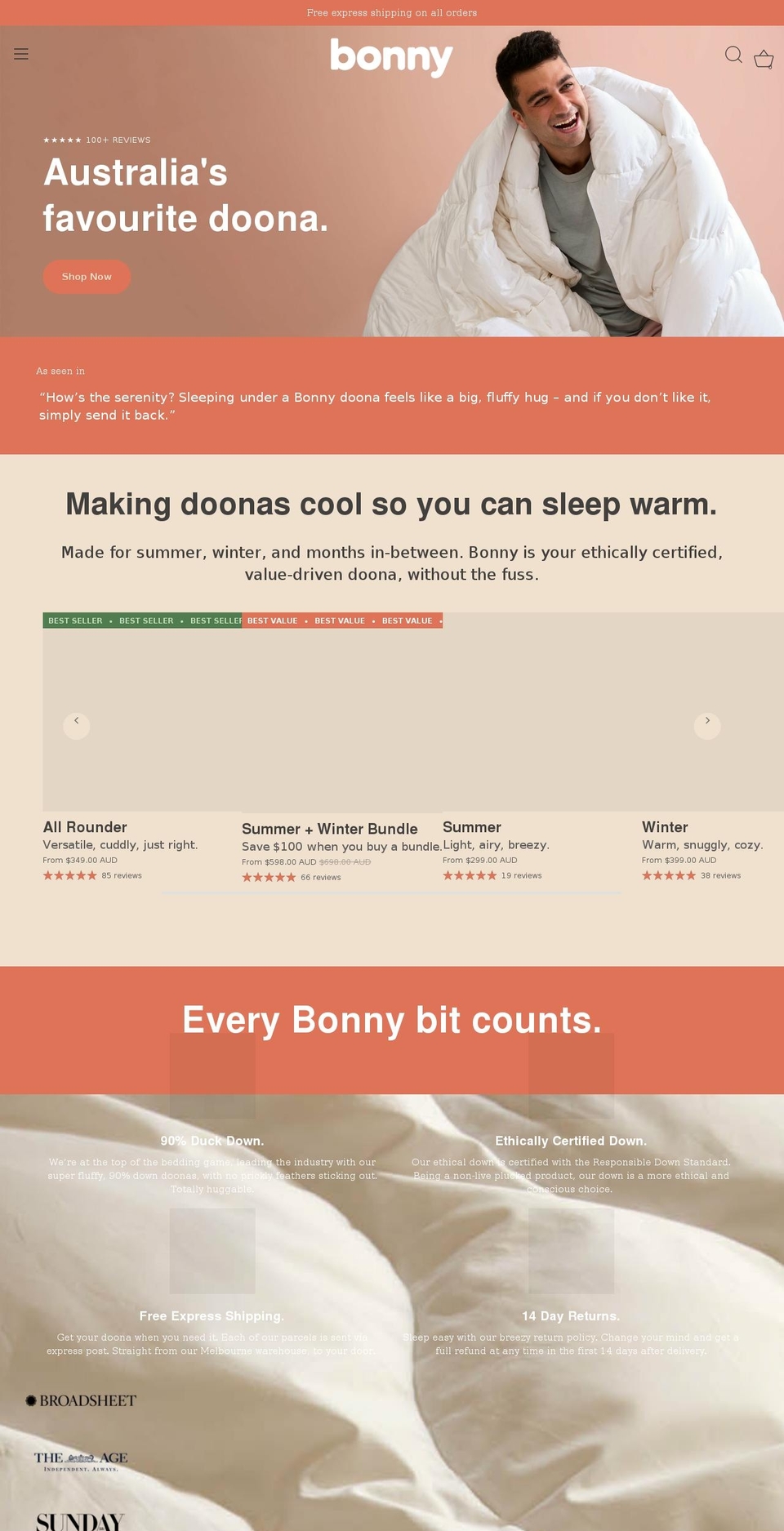 bonny.com.au shopify website screenshot