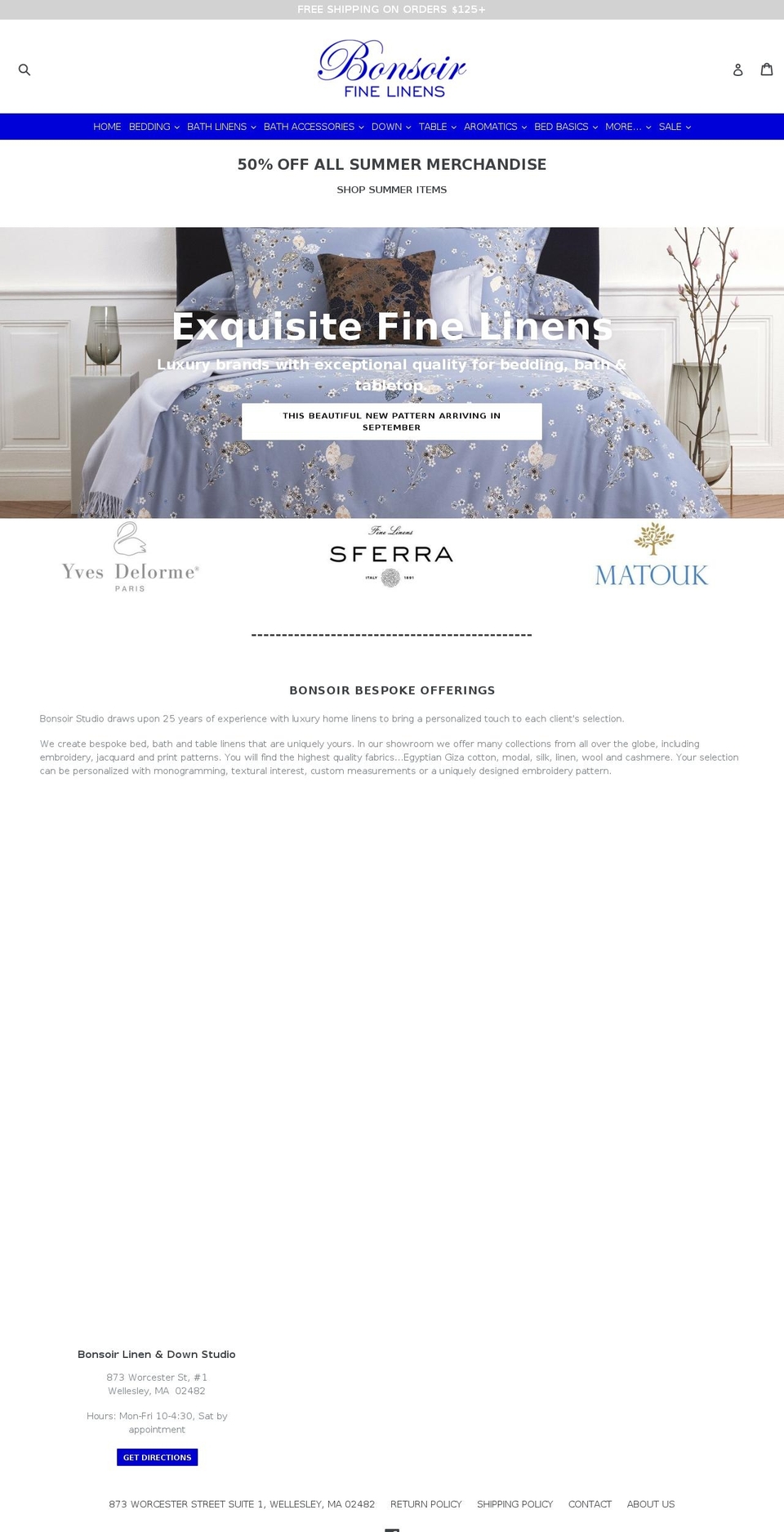 bonsoirfinelinens.com shopify website screenshot