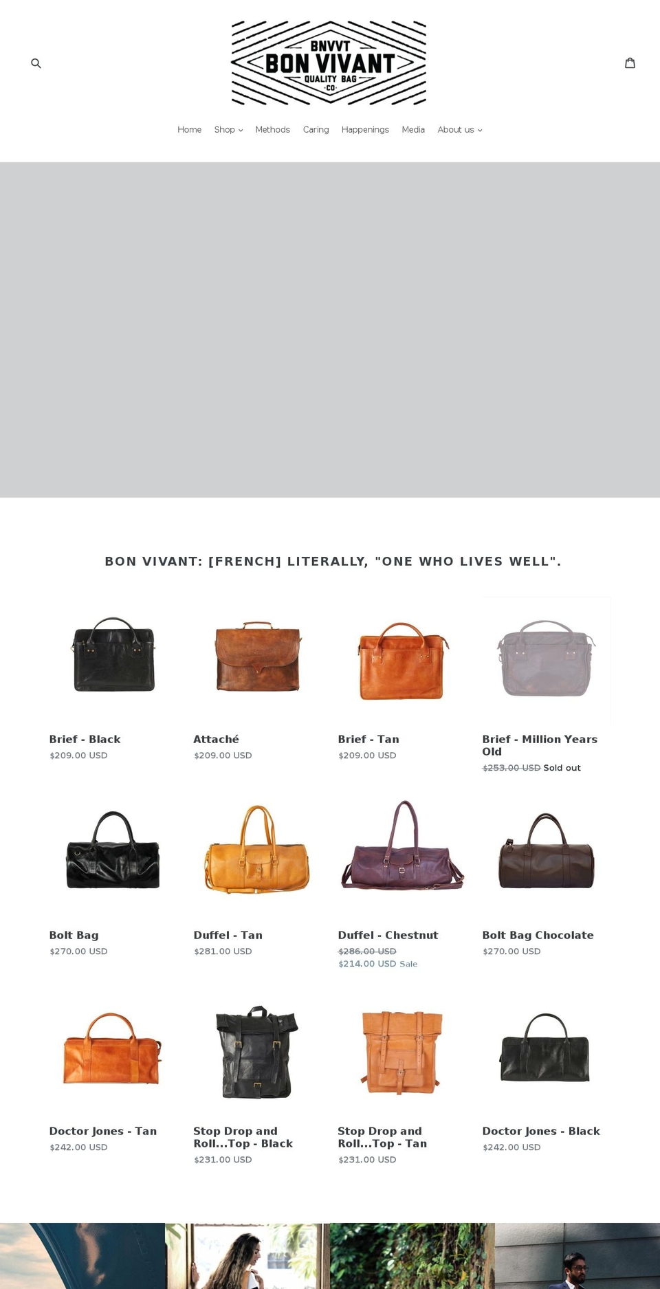 bonvivantleather.com shopify website screenshot
