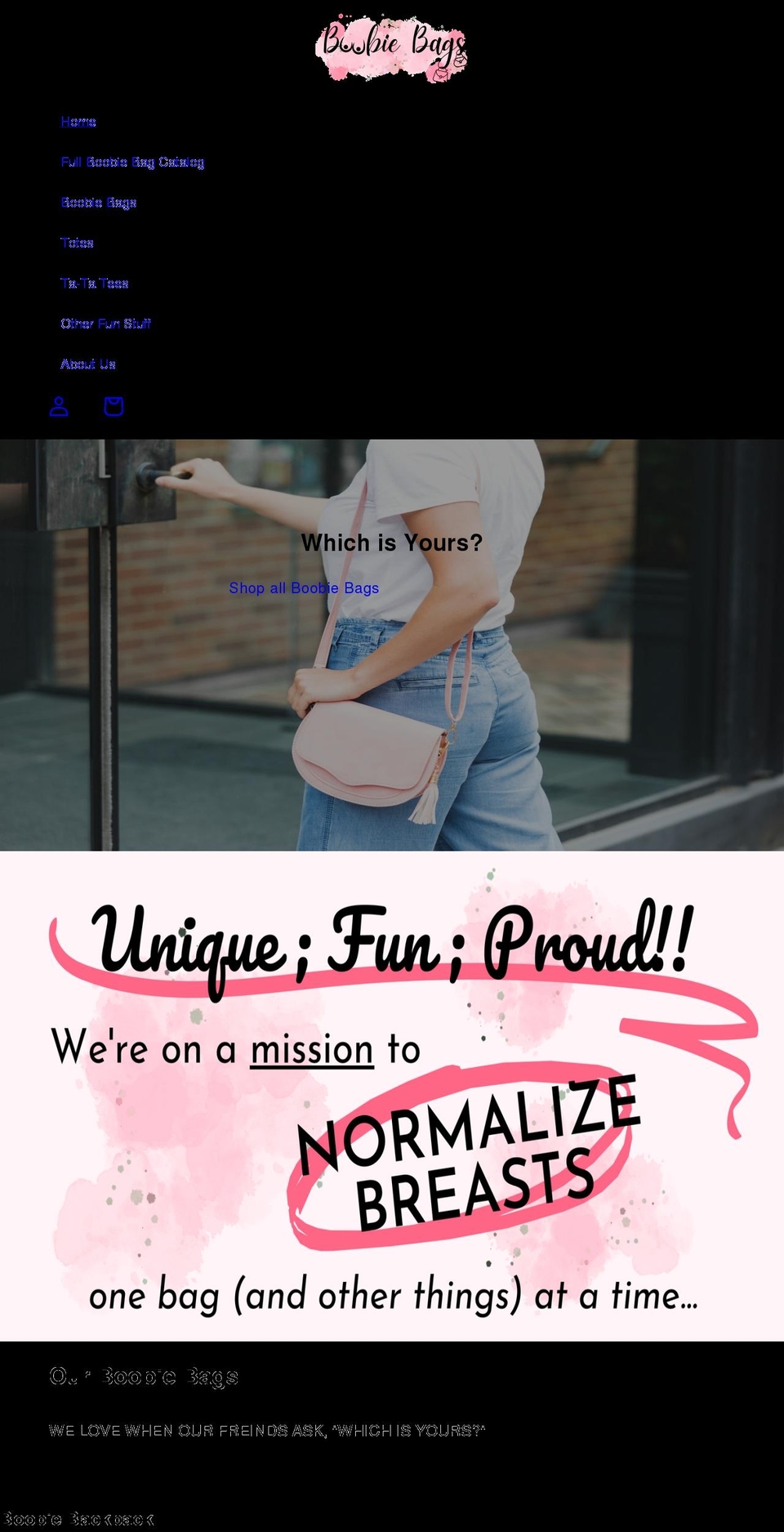 boobiebags.com shopify website screenshot