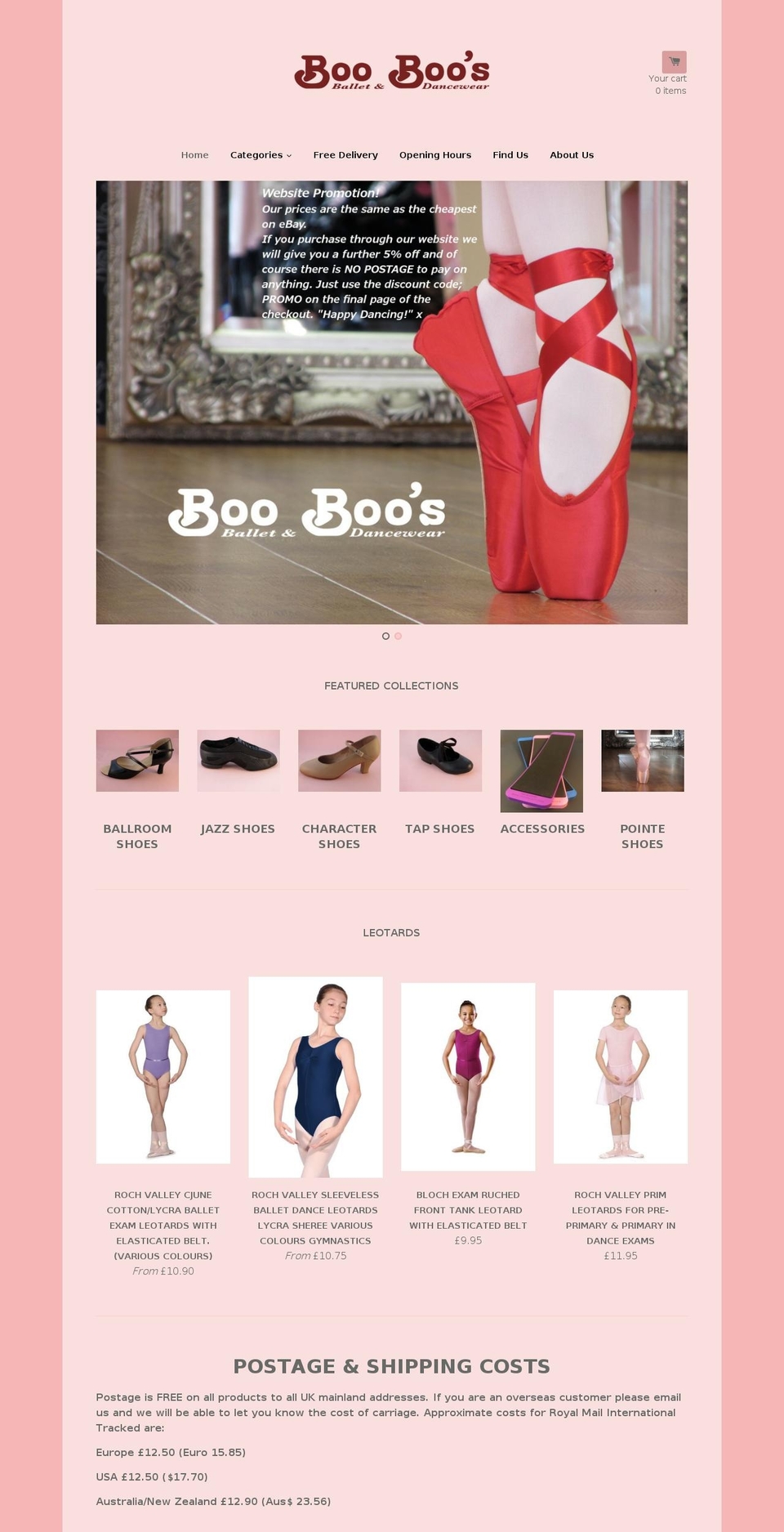 booboosballetanddancewear.com shopify website screenshot