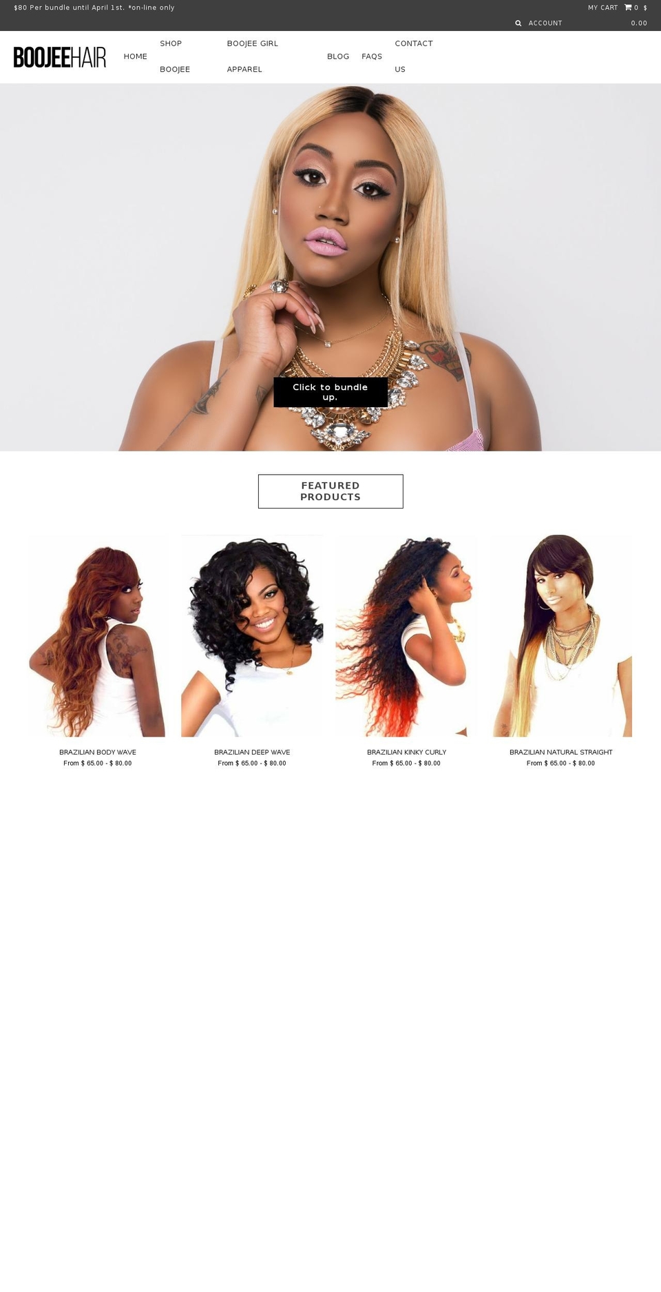 boojeehair.com shopify website screenshot
