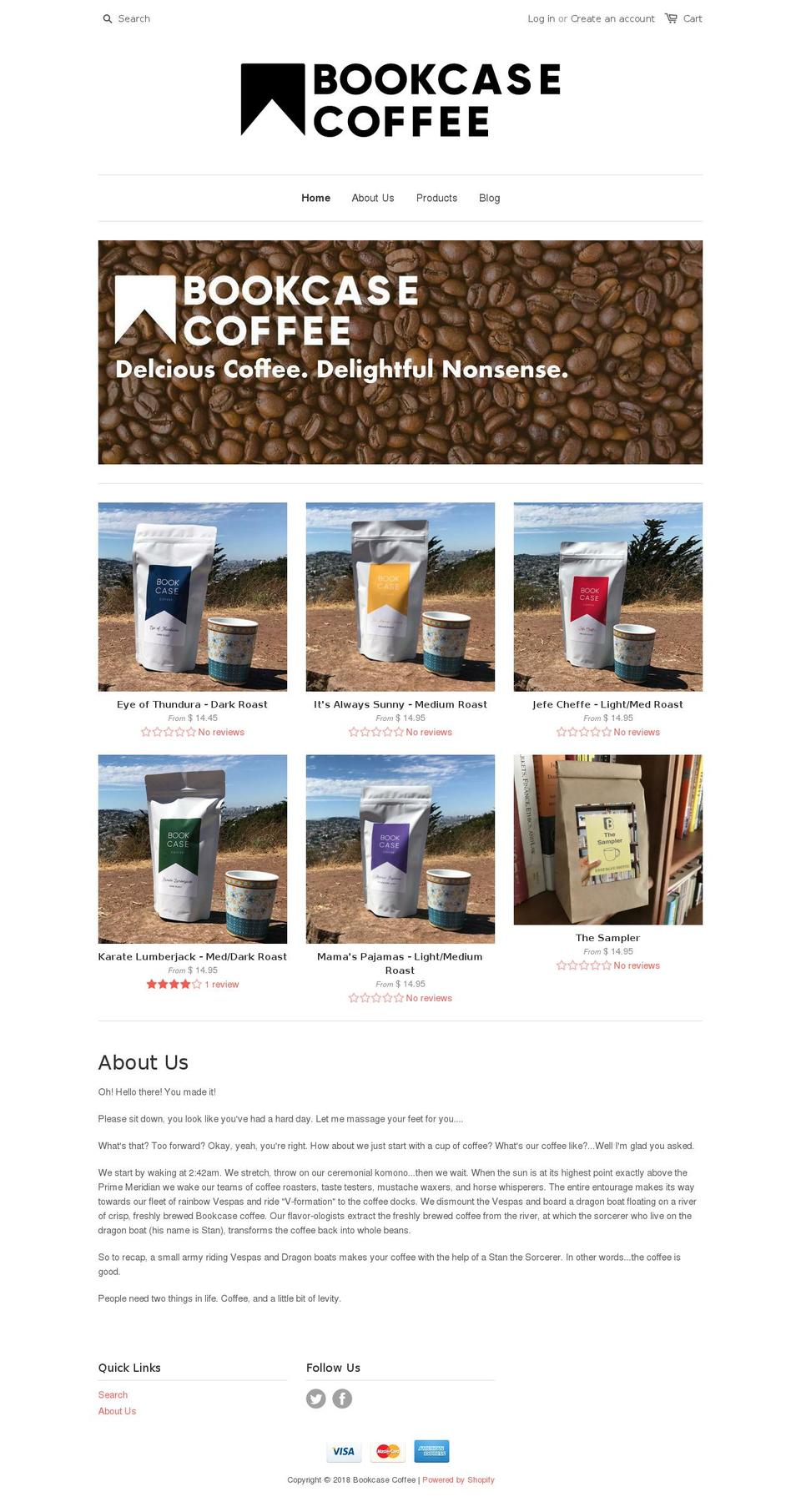 bookcasecoffee.com shopify website screenshot