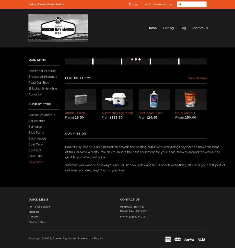 bookerbaymarine.com.au shopify website screenshot