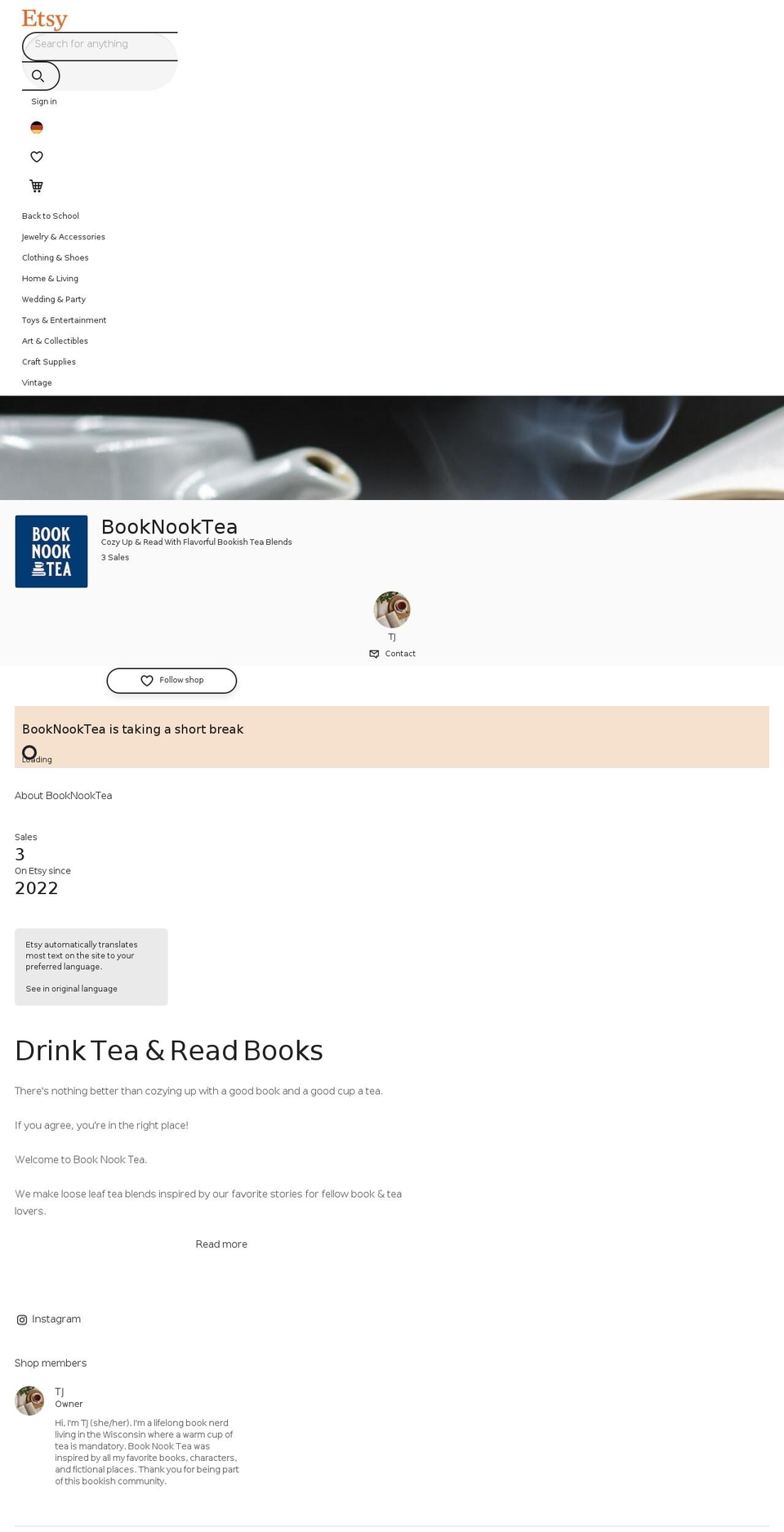booknooktea.com shopify website screenshot
