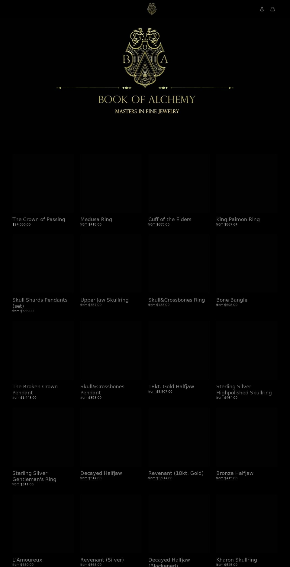 bookofalchemy.com shopify website screenshot