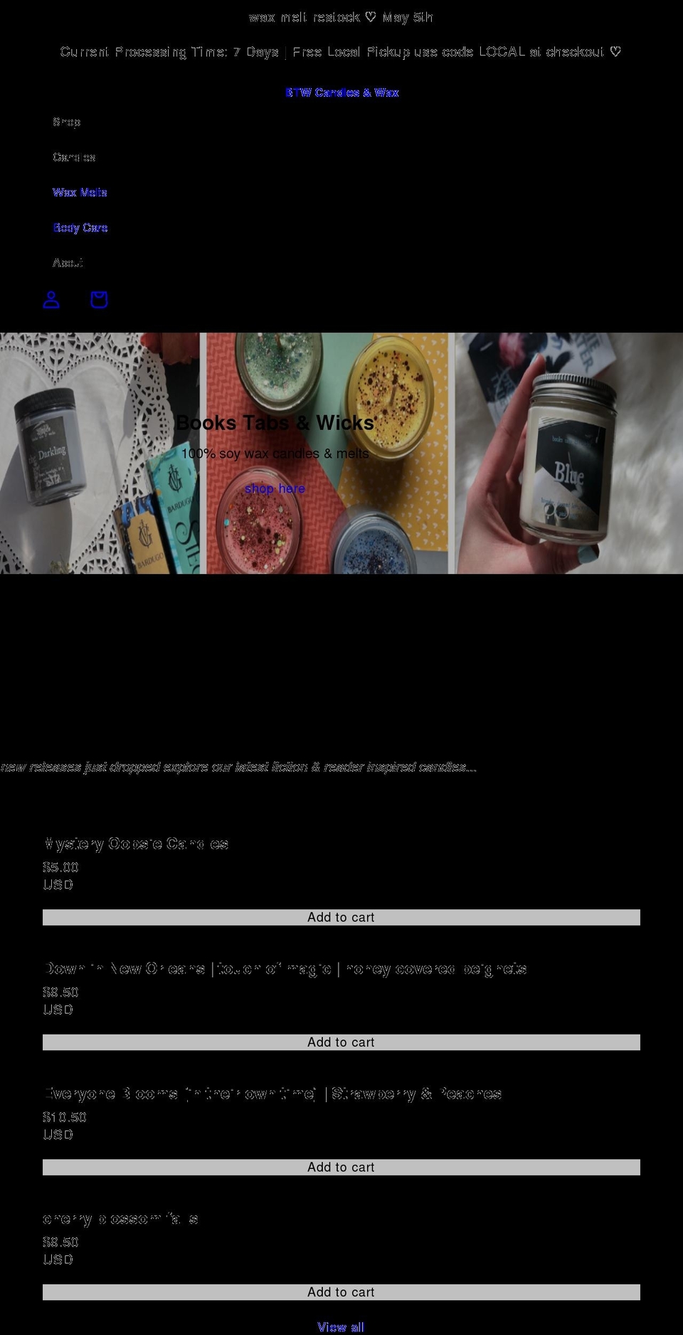 bookstabsandwicks.com shopify website screenshot