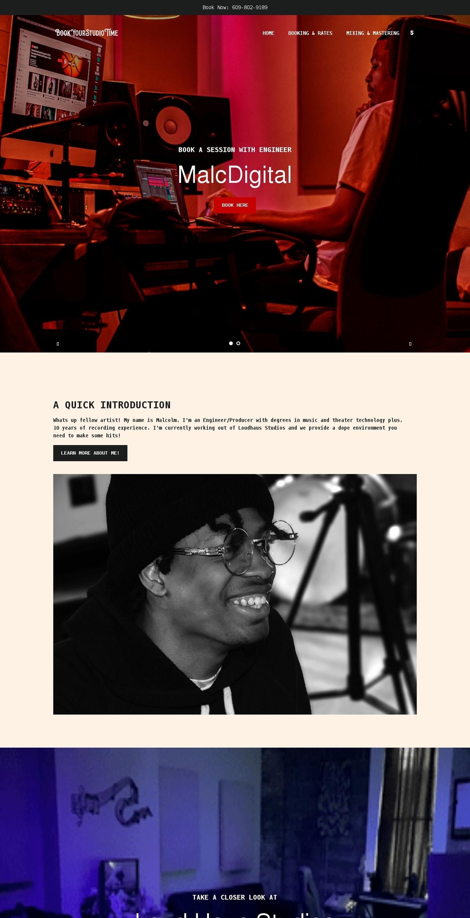 bookyourstudiotime.com shopify website screenshot