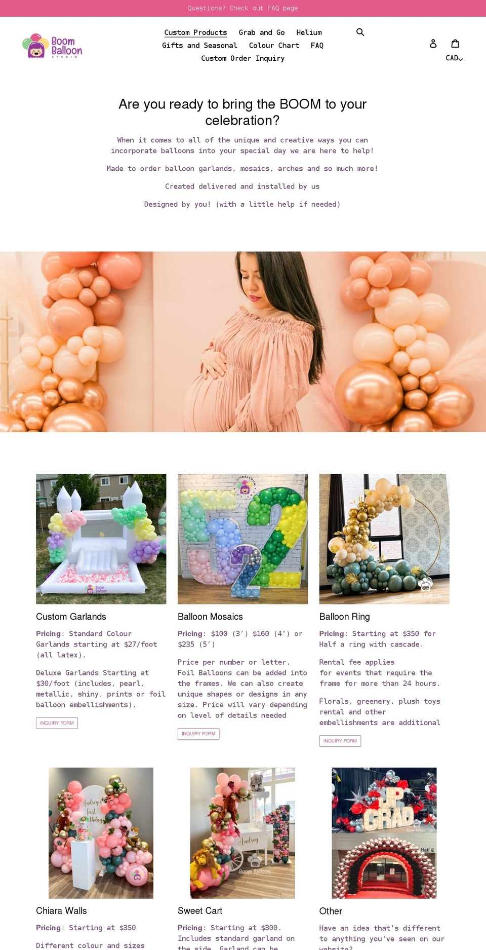 boomballoon.ca shopify website screenshot