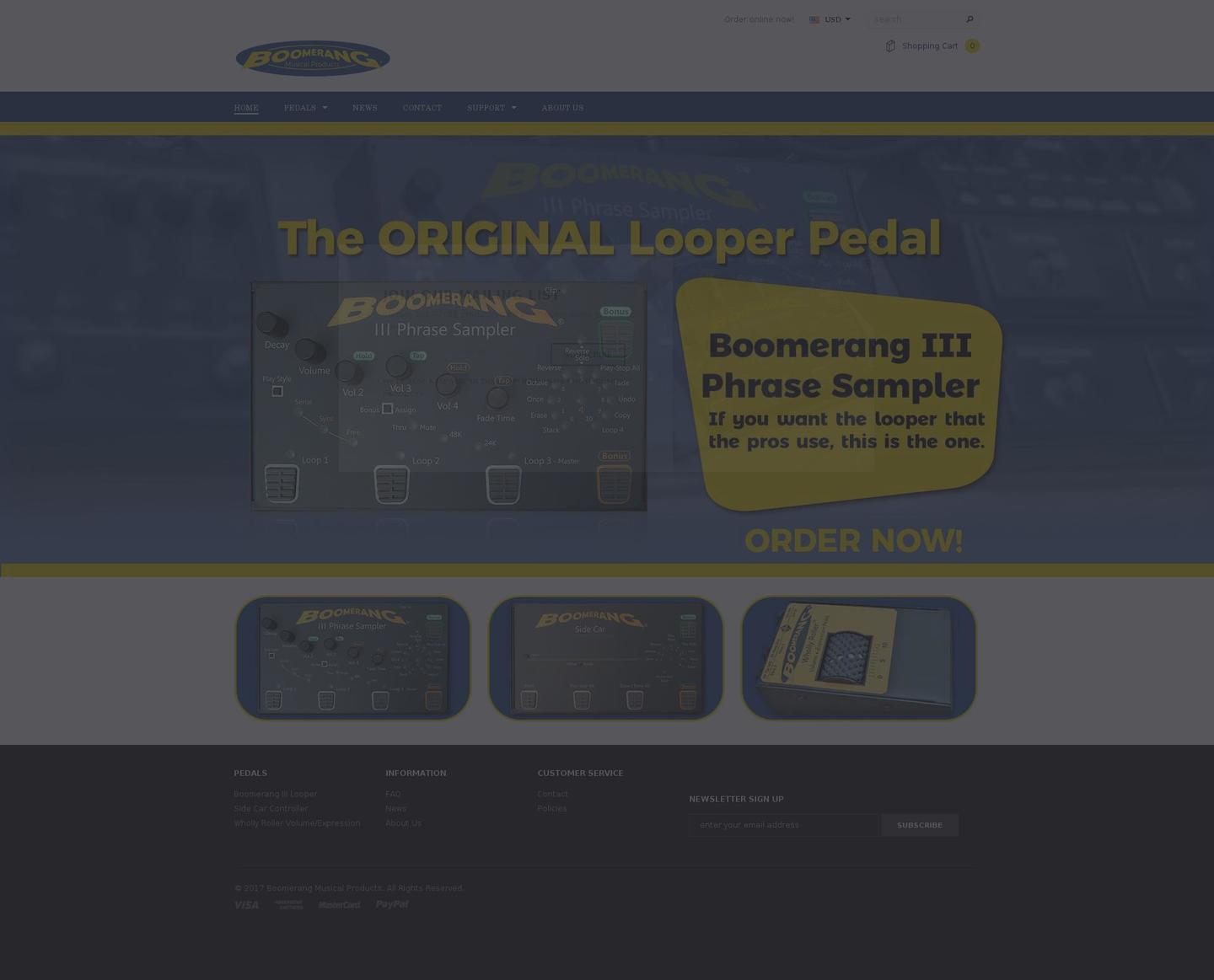 boomerangmusic.com shopify website screenshot