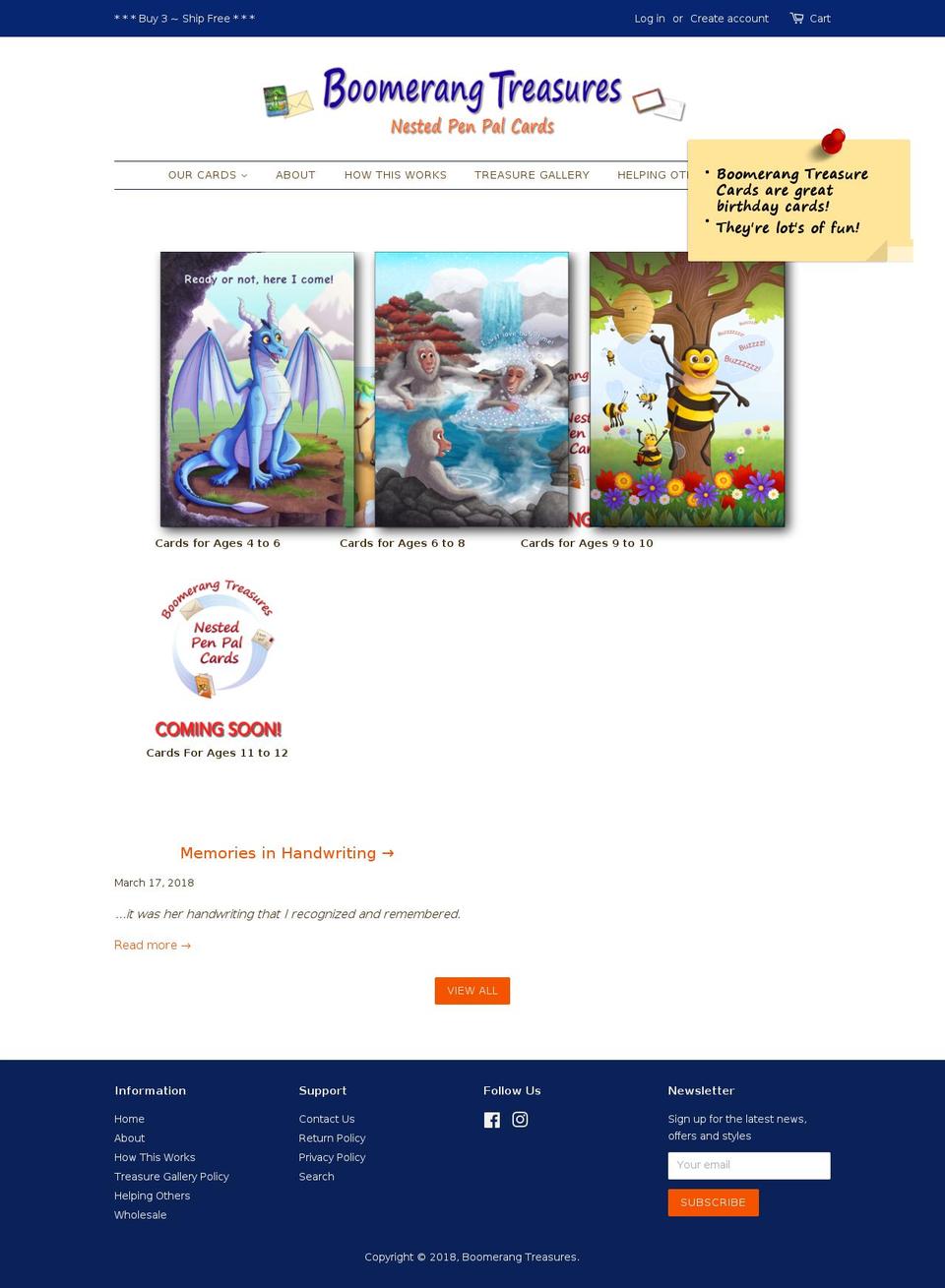 boomerangtreasures.com — Shopify storefront screenshot