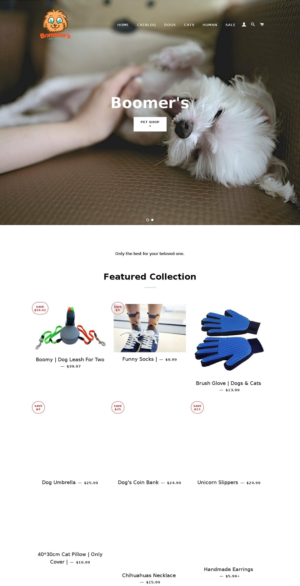 boomers-petshop.com shopify website screenshot