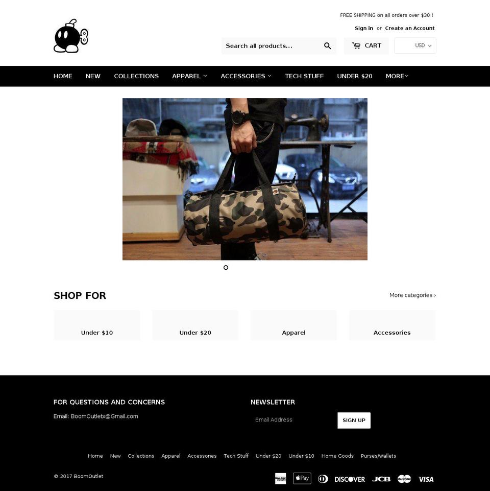 boomoutlet.com shopify website screenshot