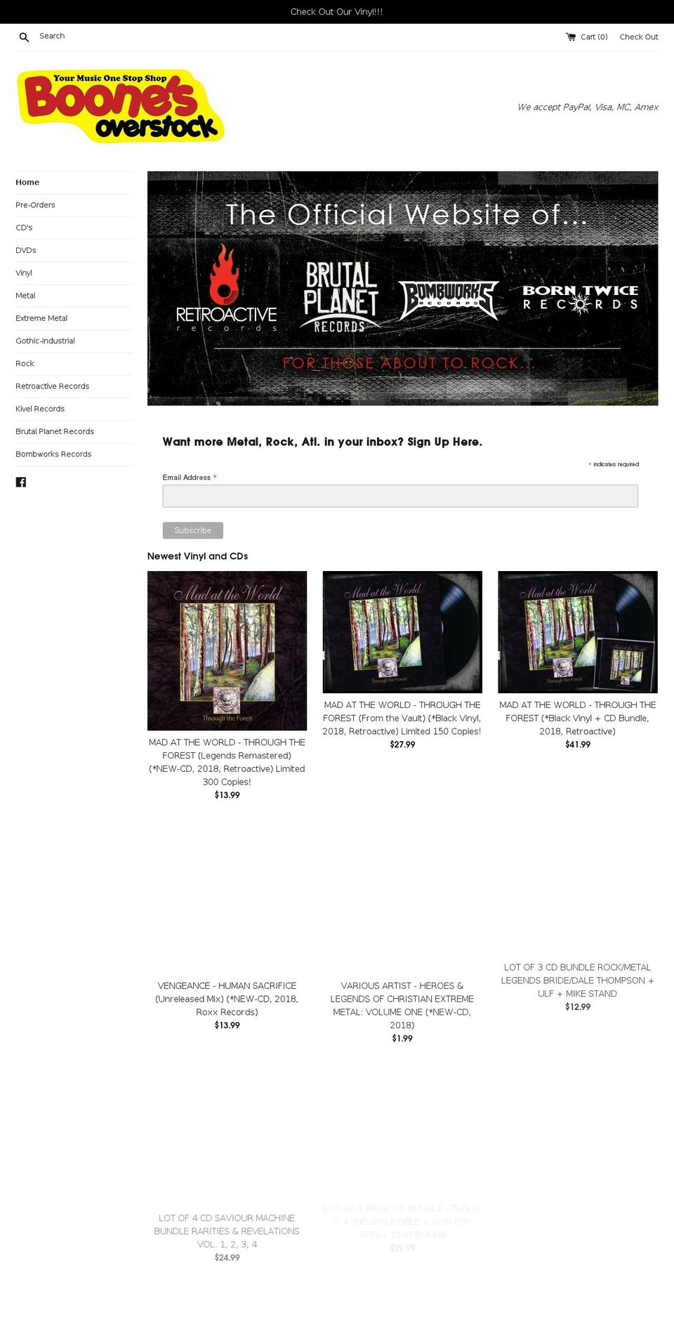 boonesoverstock.com — Shopify storefront screenshot