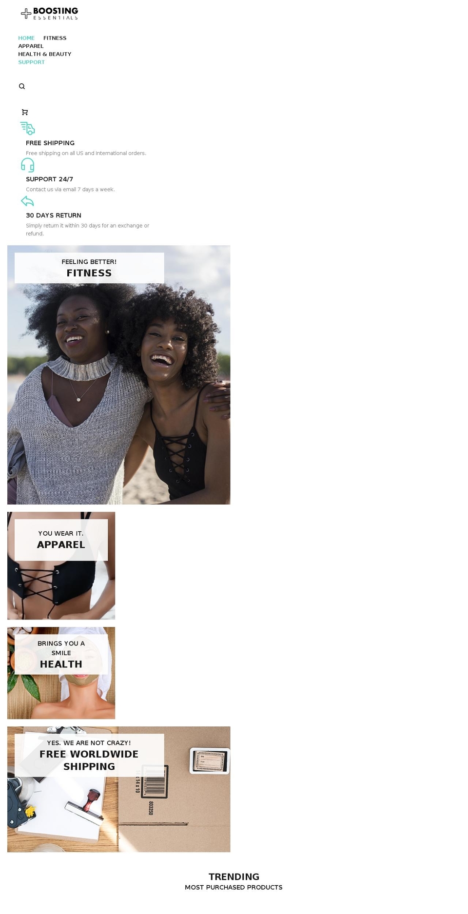 boostingessentials.com shopify website screenshot