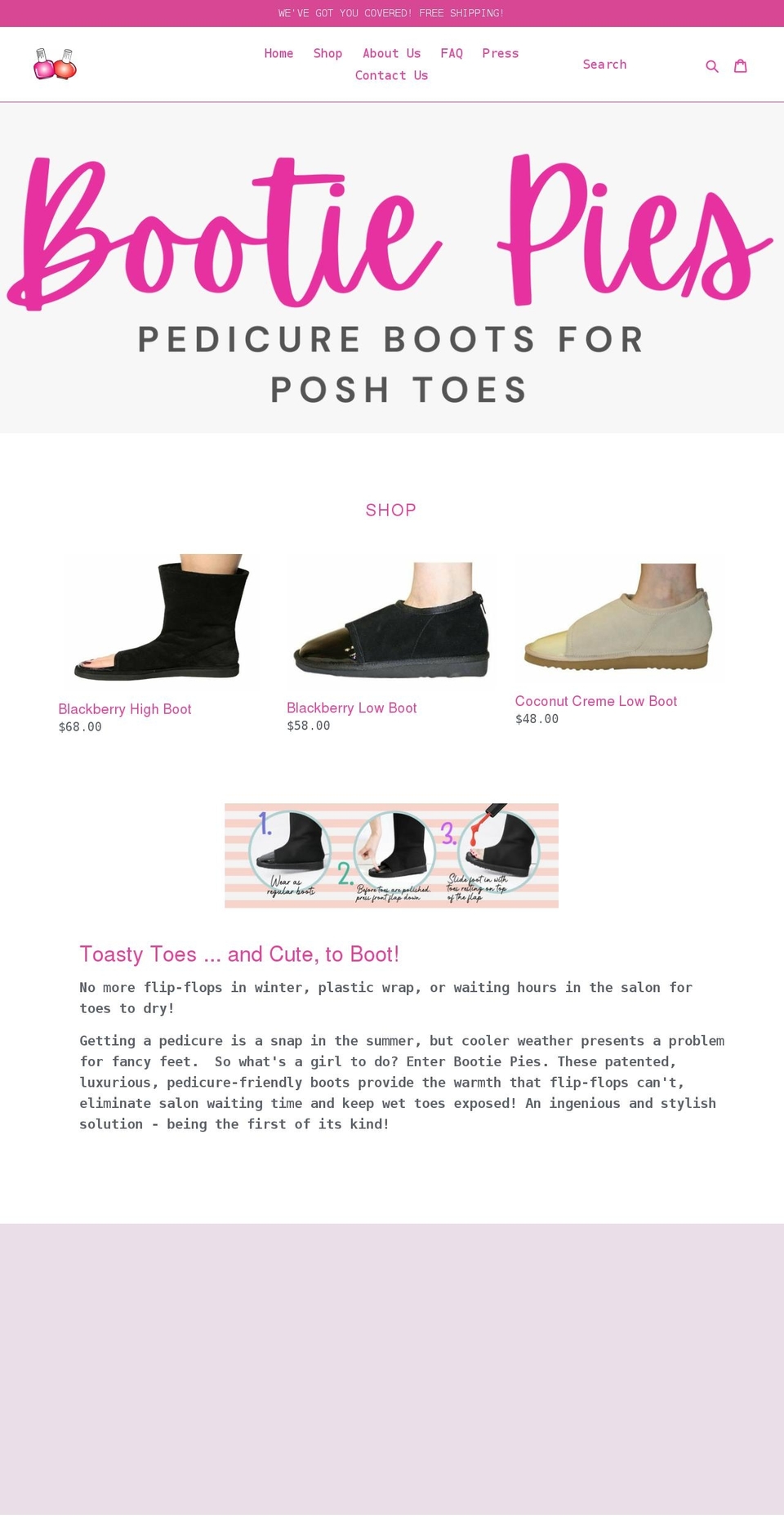bootiepies.com shopify website screenshot