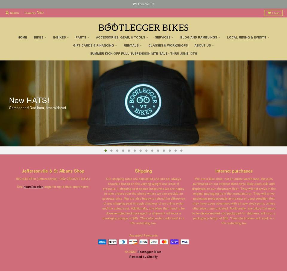 bootleggerbikes.com shopify website screenshot