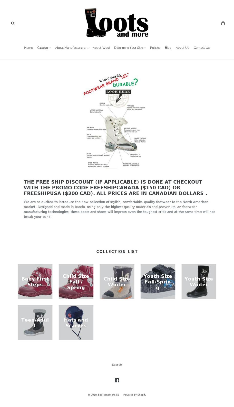 bootsandmore.ca shopify website screenshot