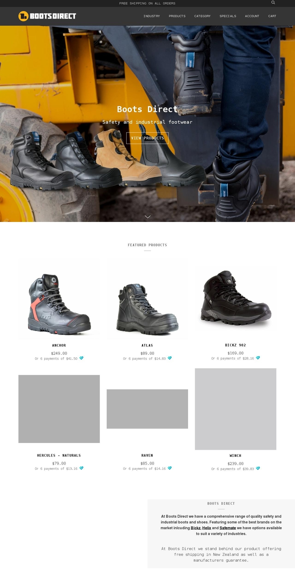 bootsdirect.co.nz shopify website screenshot