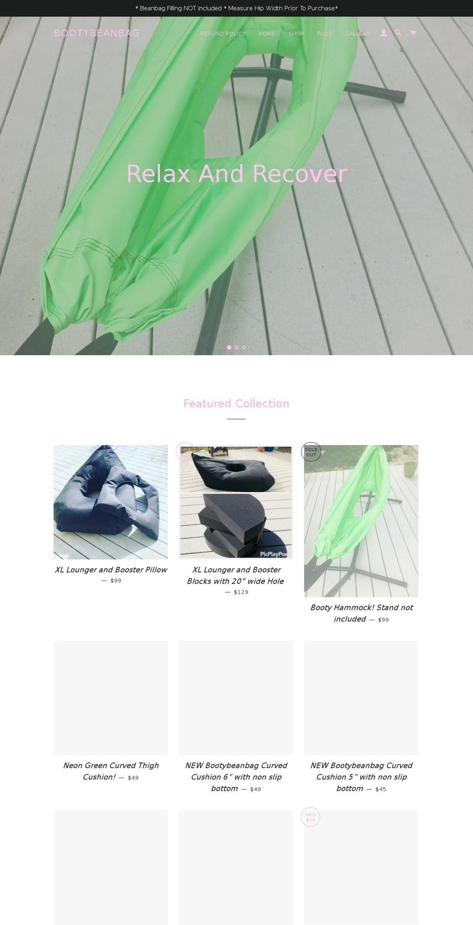 bootybeanbag.com shopify website screenshot