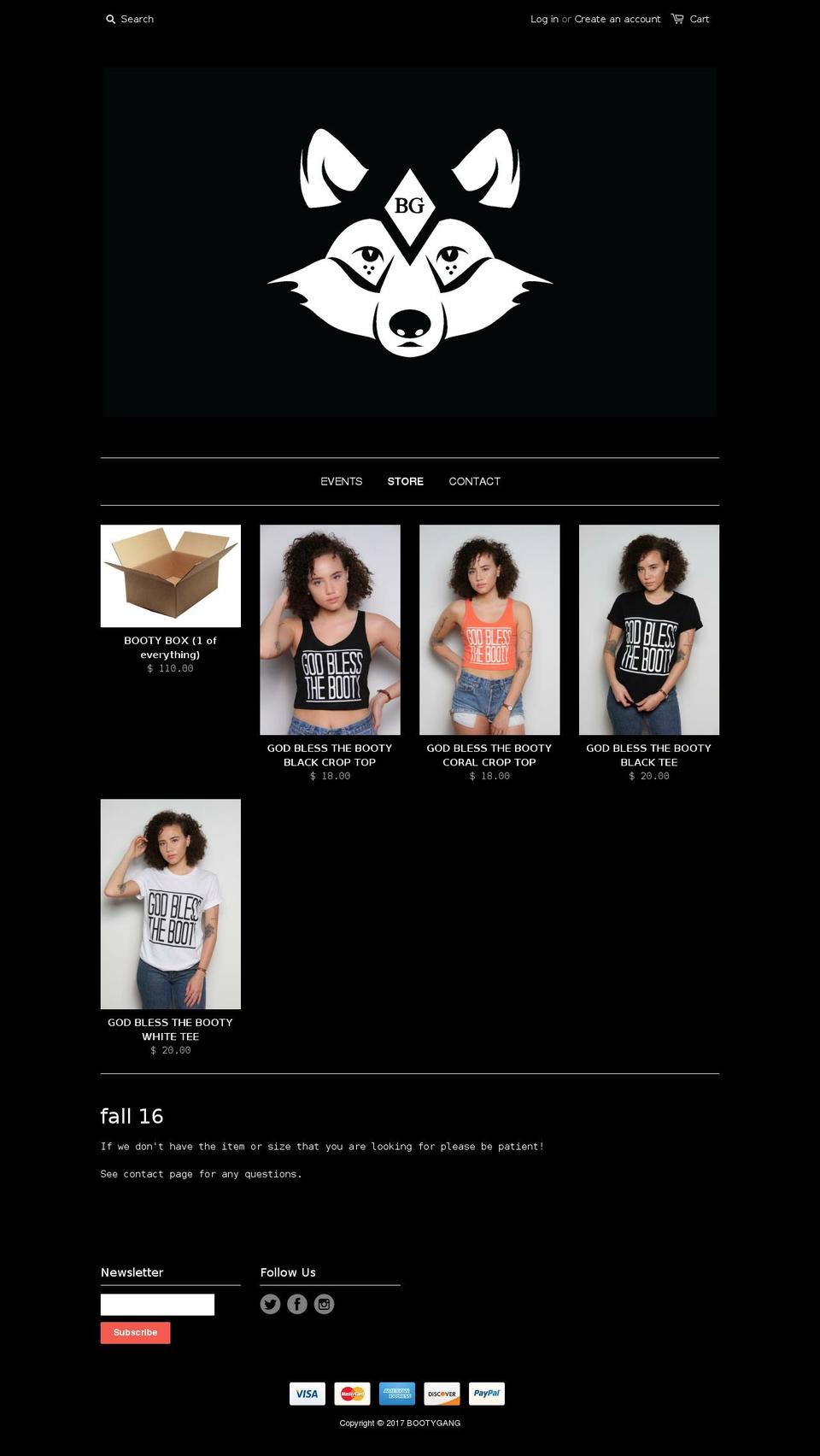 bootygangcult.com shopify website screenshot