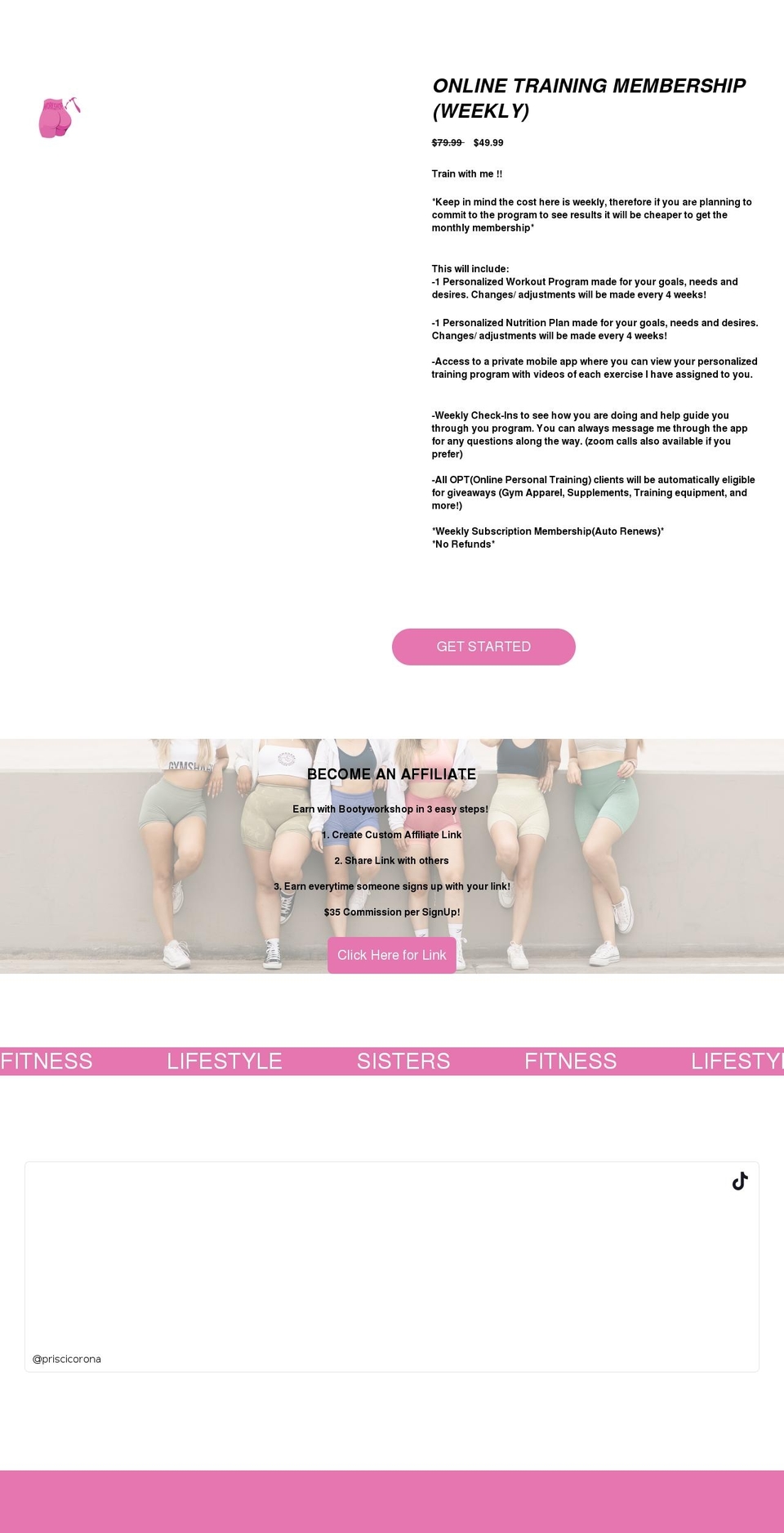 bootyworkshop.com shopify website screenshot