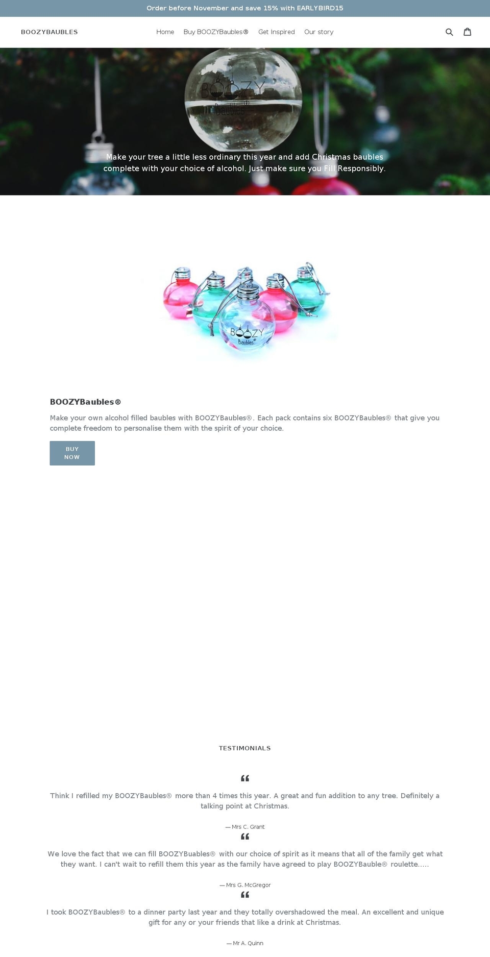 boozefilledbauble.com — Shopify storefront screenshot