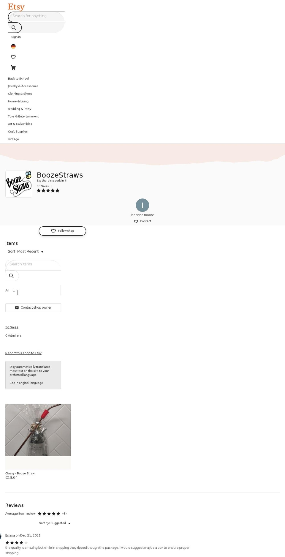 boozestraws.com — Shopify storefront screenshot