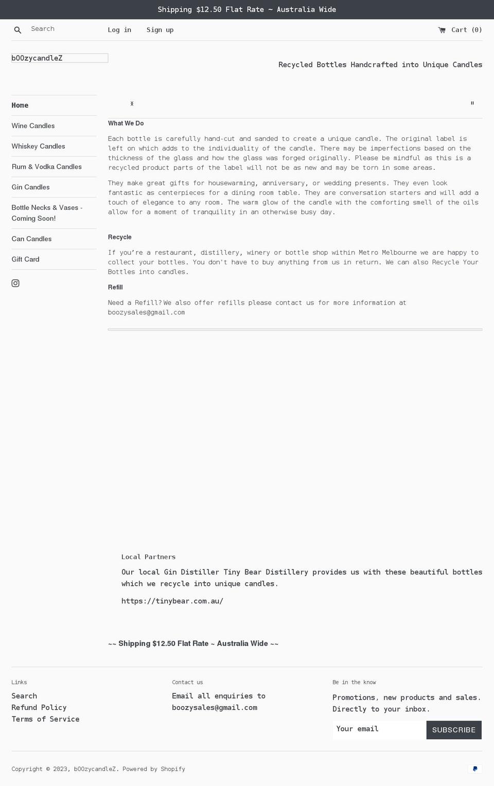 boozycandlez.com shopify website screenshot