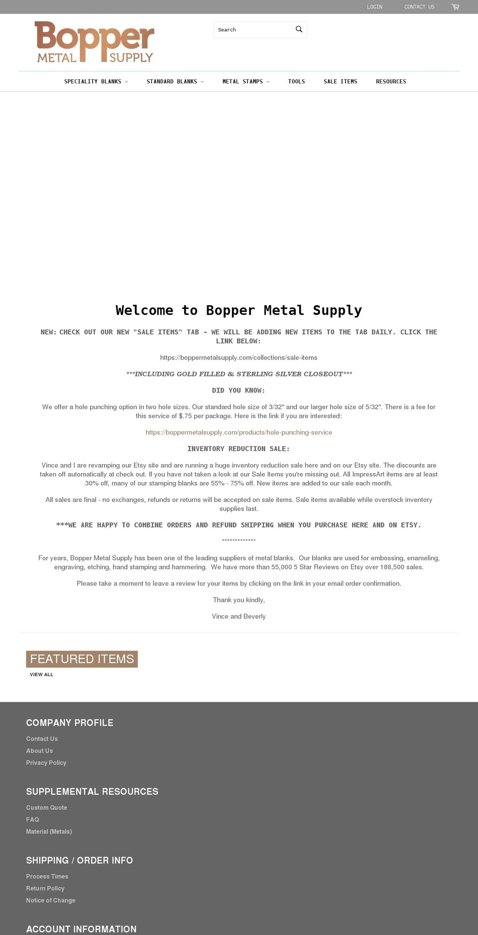 boppersmetalsupply.com — Shopify storefront screenshot