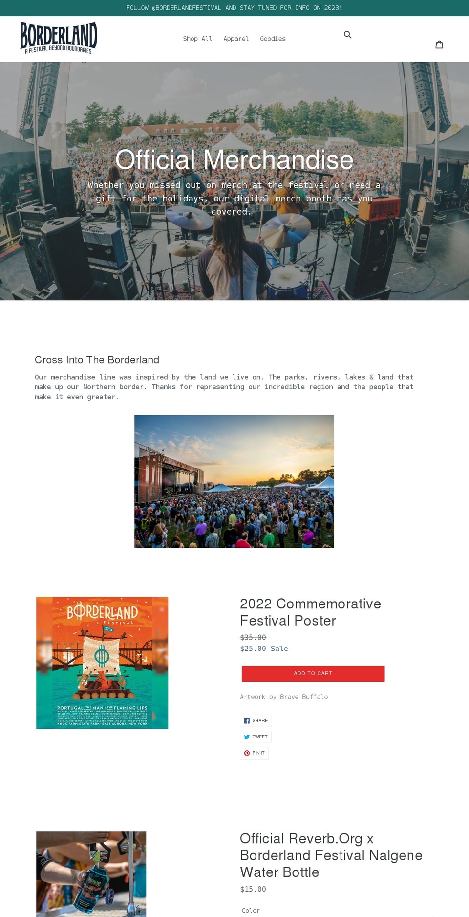 borderlandfestivalmerch.com shopify website screenshot