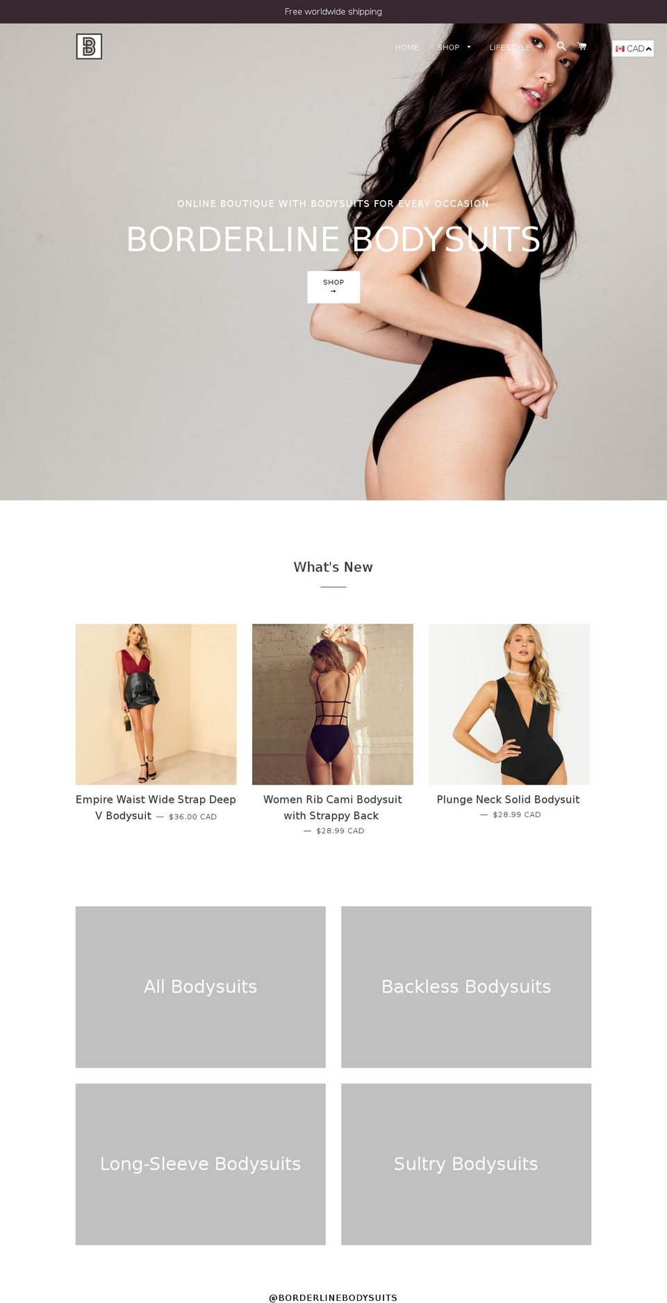 borderlinebodysuits.com — Shopify storefront screenshot