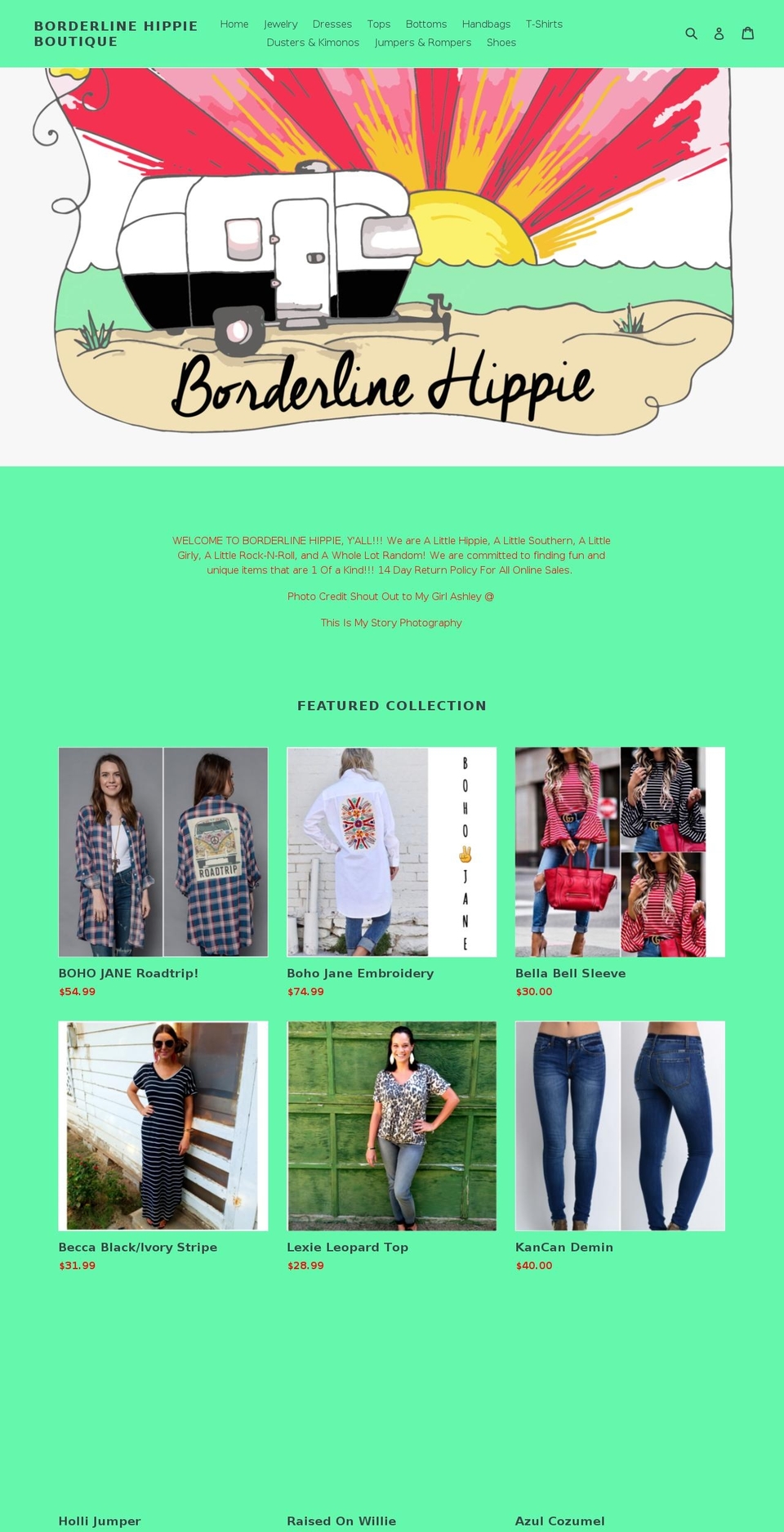 borderlinehippie.com shopify website screenshot
