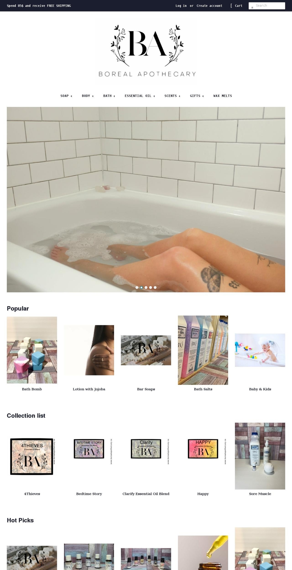 borealapothecary.ca shopify website screenshot