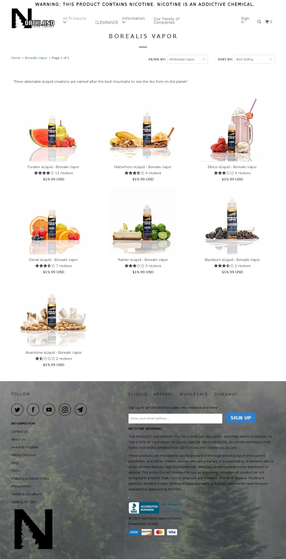 borealisvapors.com — Shopify storefront screenshot