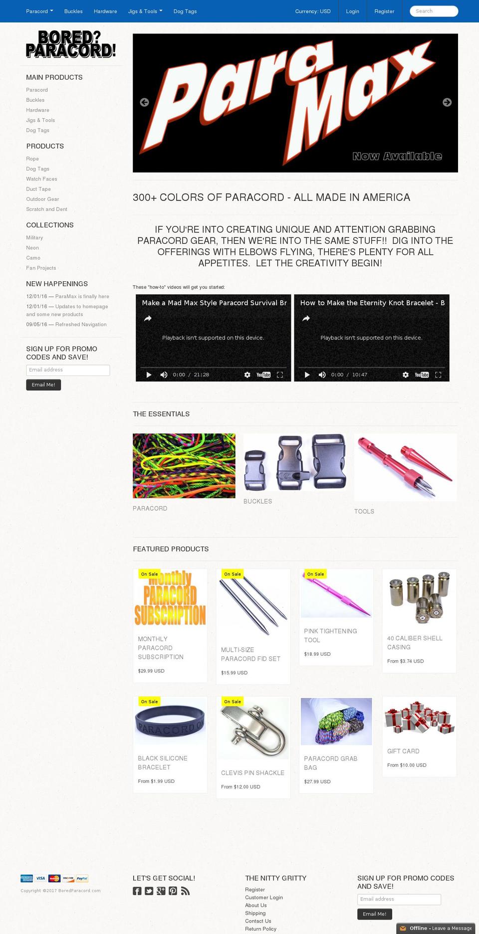 Galleria Shopify theme site example boredparacord.com