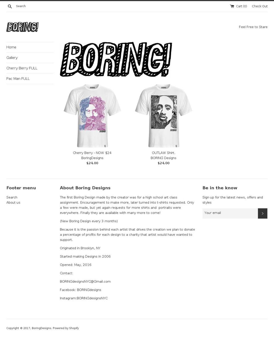boringdesigns.com shopify website screenshot