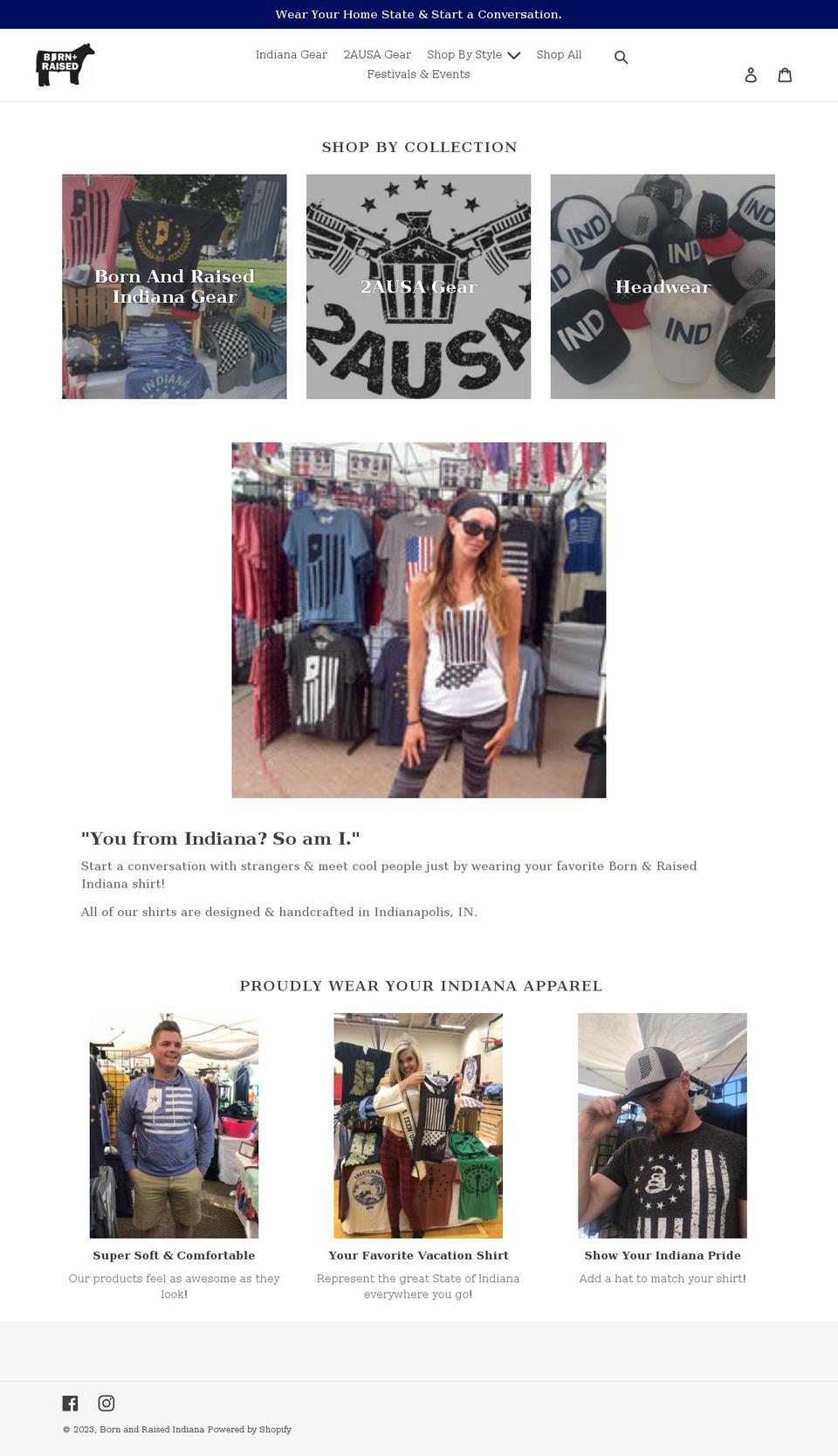 bornandraisedindiana.com shopify website screenshot
