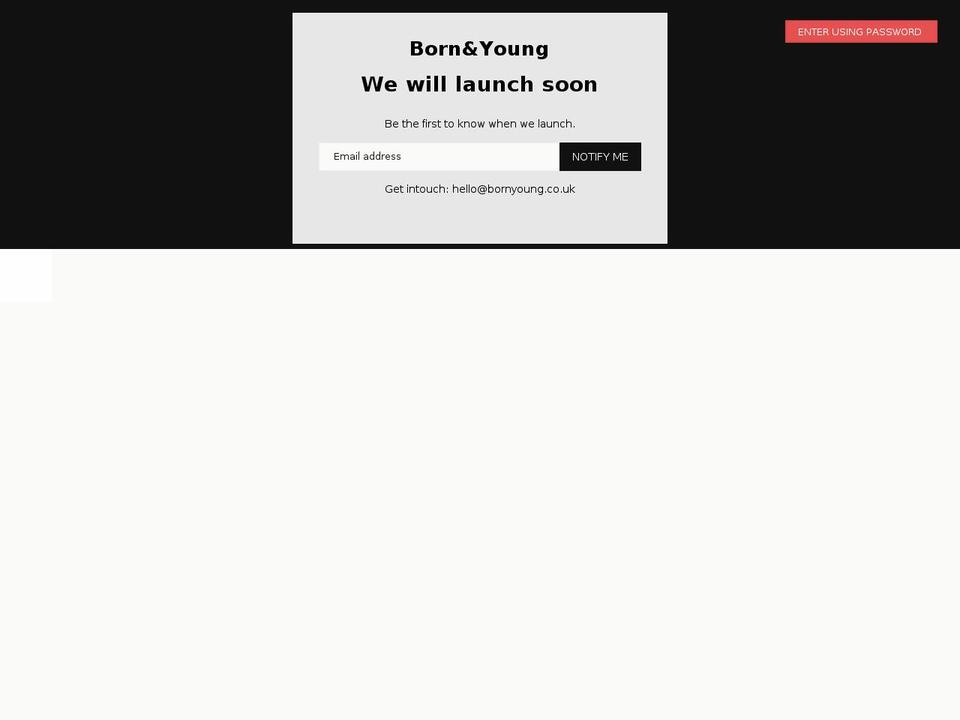 bornandyoung.myshopify.com shopify website screenshot