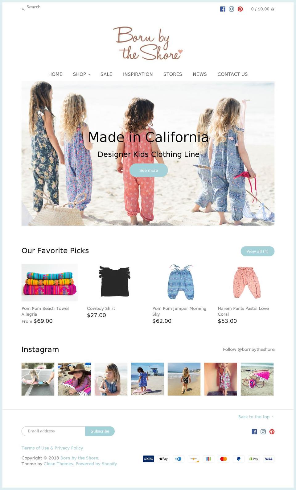 bornbytheshore.com shopify website screenshot