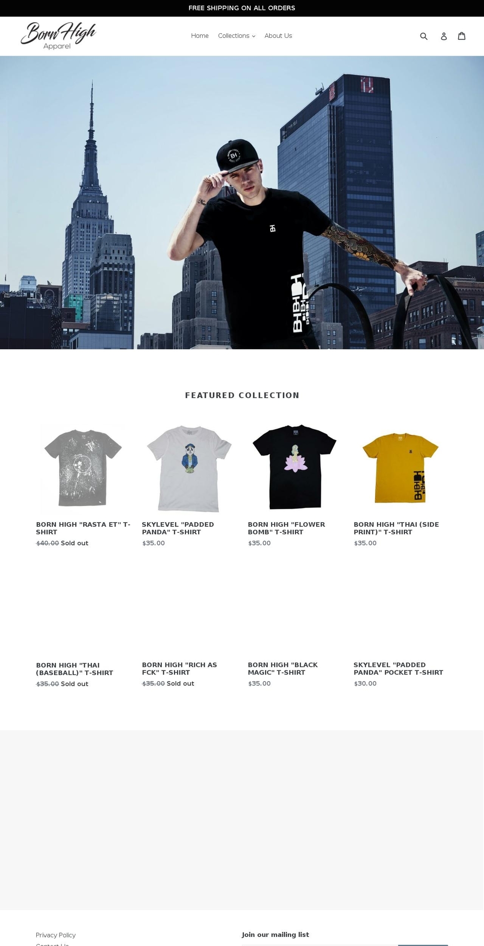 bornhighapparel.com shopify website screenshot