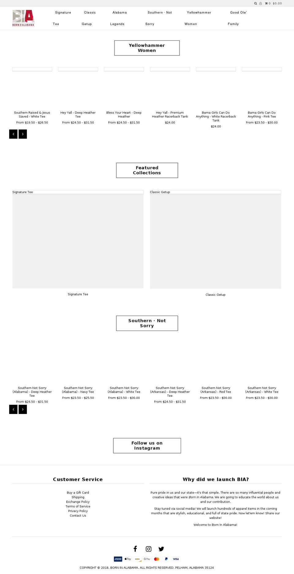 borninalabama.com — Shopify storefront screenshot