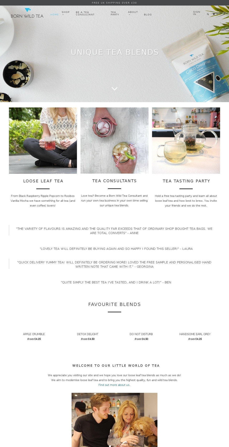 bornwildtea.com shopify website screenshot