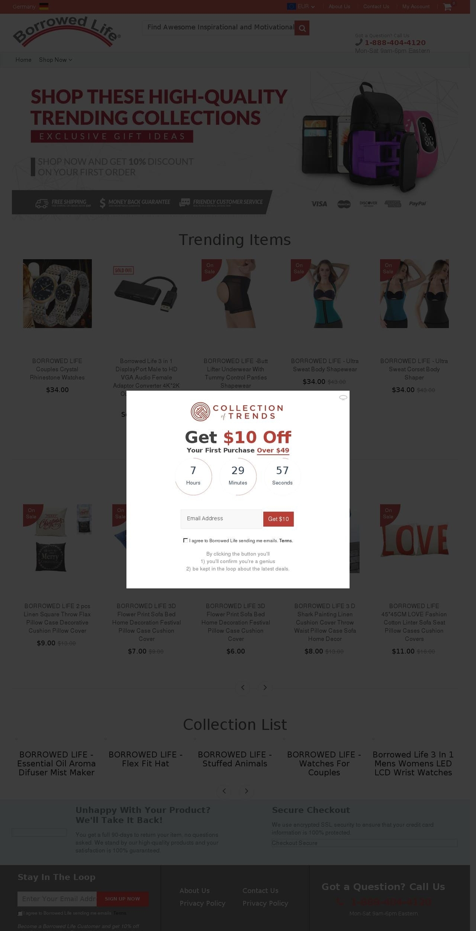 borrowedlife.net shopify website screenshot