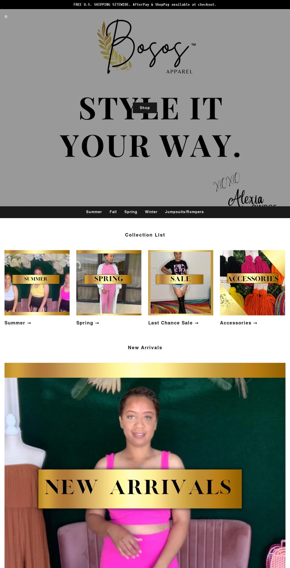 bososcollection.com — Shopify storefront screenshot