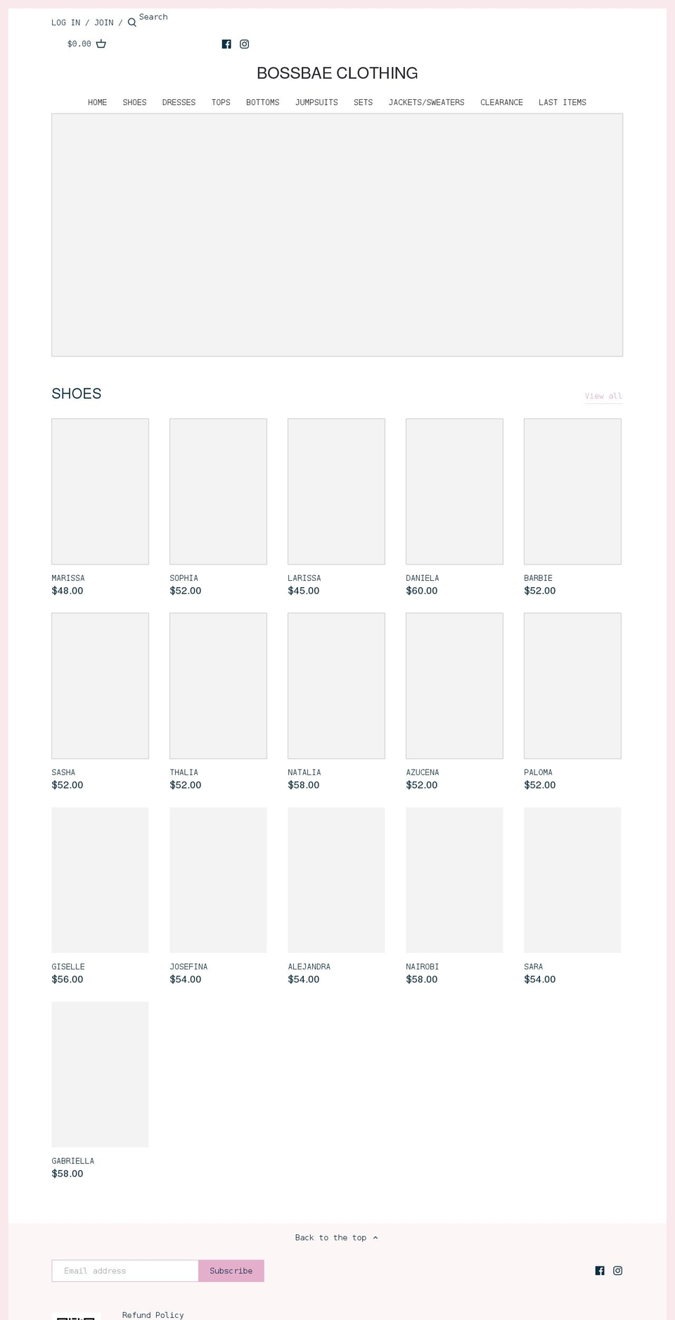 bossbaeclothing.com shopify website screenshot