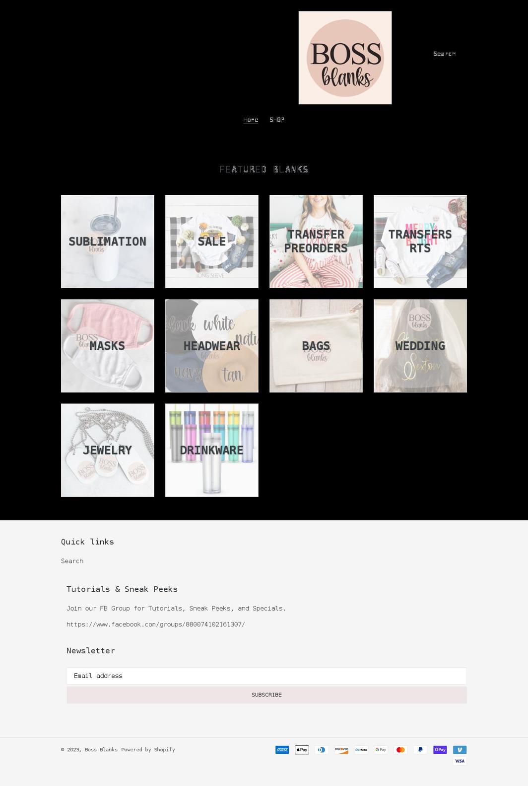 bossblanks.com — Shopify storefront screenshot
