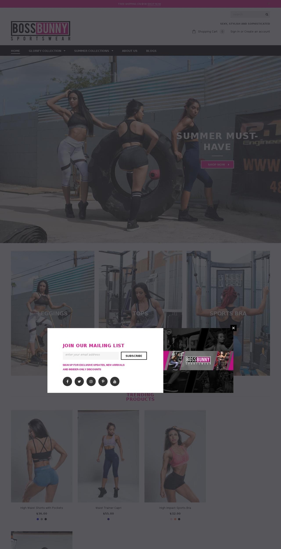 bossbunnysportswear.com — Shopify storefront screenshot